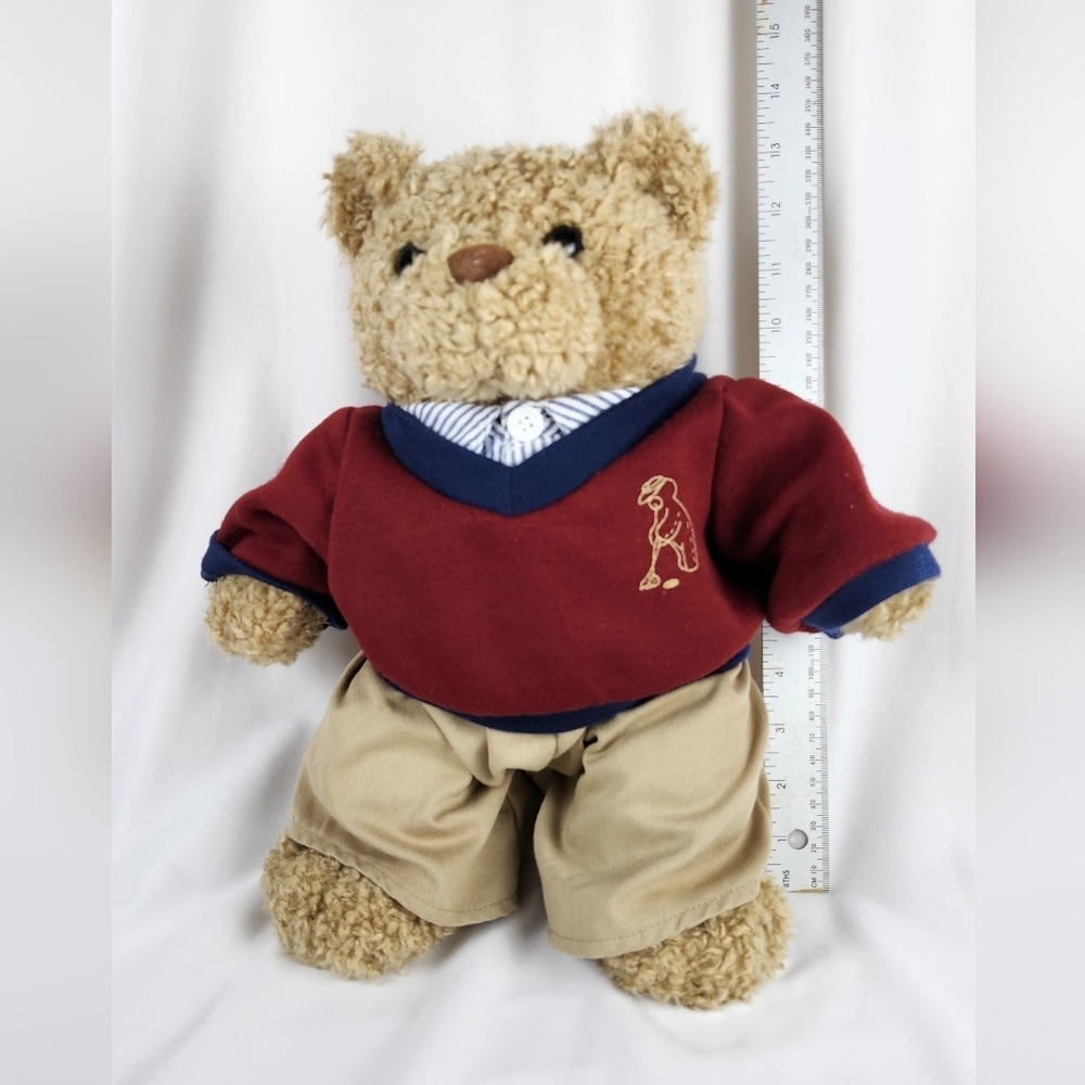 Build A Bear 1997 Original Burgundy Sweater Golf Outfit Brown Bear Vintage.